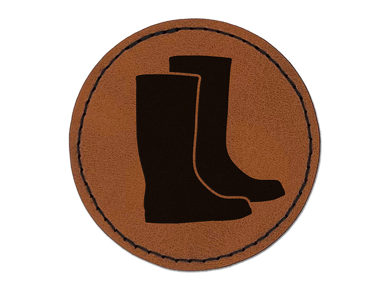 Rain Boots Solid Round Iron-On Engraved Faux Leather Patch Applique - 2.5"