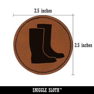 Rain Boots Solid Round Iron-On Engraved Faux Leather Patch Applique - 2.5"