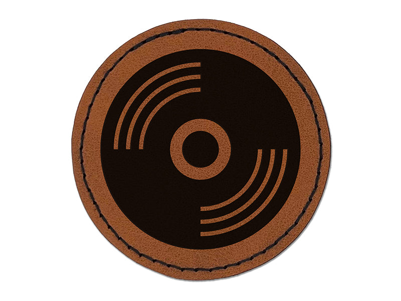 Record Vinyl Music Round Iron-On Engraved Faux Leather Patch Applique - 2.5"