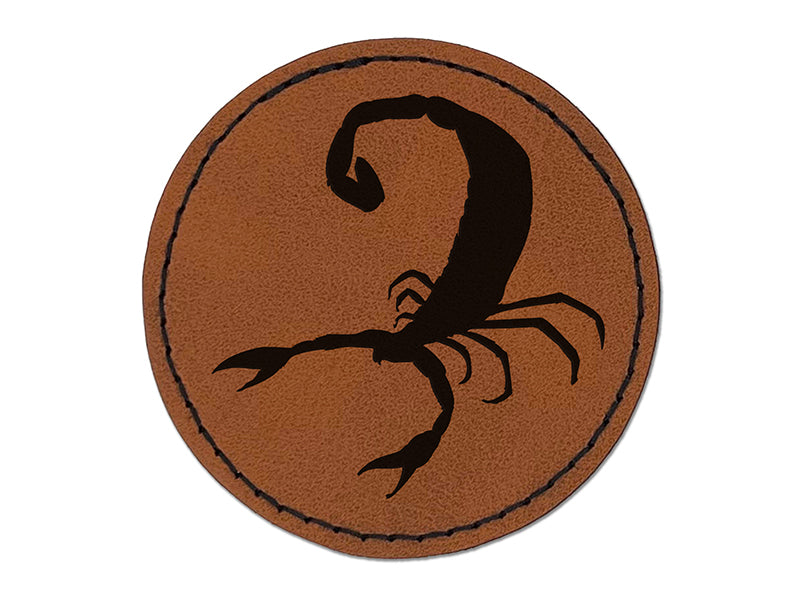 Scorpion Insect Solid Round Iron-On Engraved Faux Leather Patch Applique - 2.5"