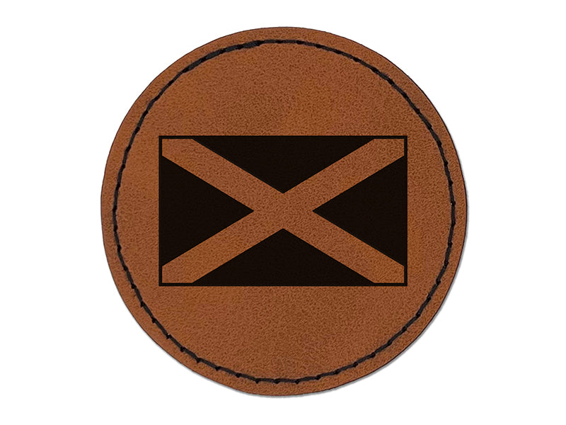 Scotland Flag Round Iron-On Engraved Faux Leather Patch Applique - 2.5"