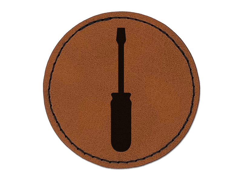 Screwdriver Silhouette Woodworking Tools Round Iron-On Engraved Faux Leather Patch Applique - 2.5"