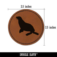 Sea Lion Solid Round Iron-On Engraved Faux Leather Patch Applique - 2.5"