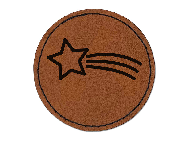 Shooting Star Round Iron-On Engraved Faux Leather Patch Applique - 2.5"