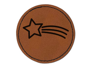 Shooting Star Round Iron-On Engraved Faux Leather Patch Applique - 2.5"