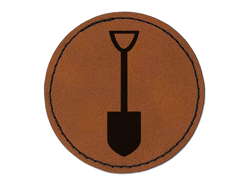 Shovel Silhouette Tools Round Iron-On Engraved Faux Leather Patch Applique - 2.5"