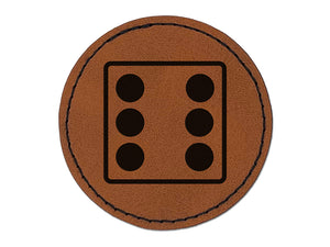 Six 6 Dice Die Round Iron-On Engraved Faux Leather Patch Applique - 2.5"