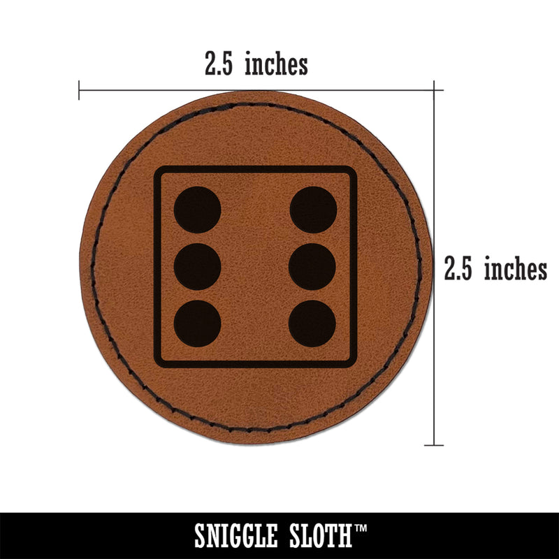 Six 6 Dice Die Round Iron-On Engraved Faux Leather Patch Applique - 2.5"