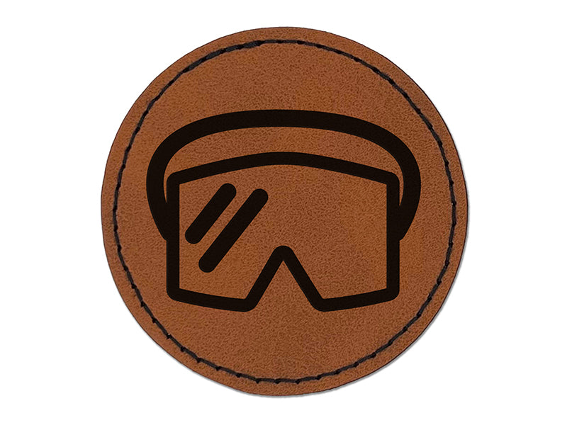 Skiing Mask Round Iron-On Engraved Faux Leather Patch Applique - 2.5"