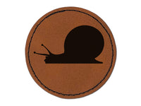 Snail On the Move Solid Round Iron-On Engraved Faux Leather Patch Applique - 2.5"