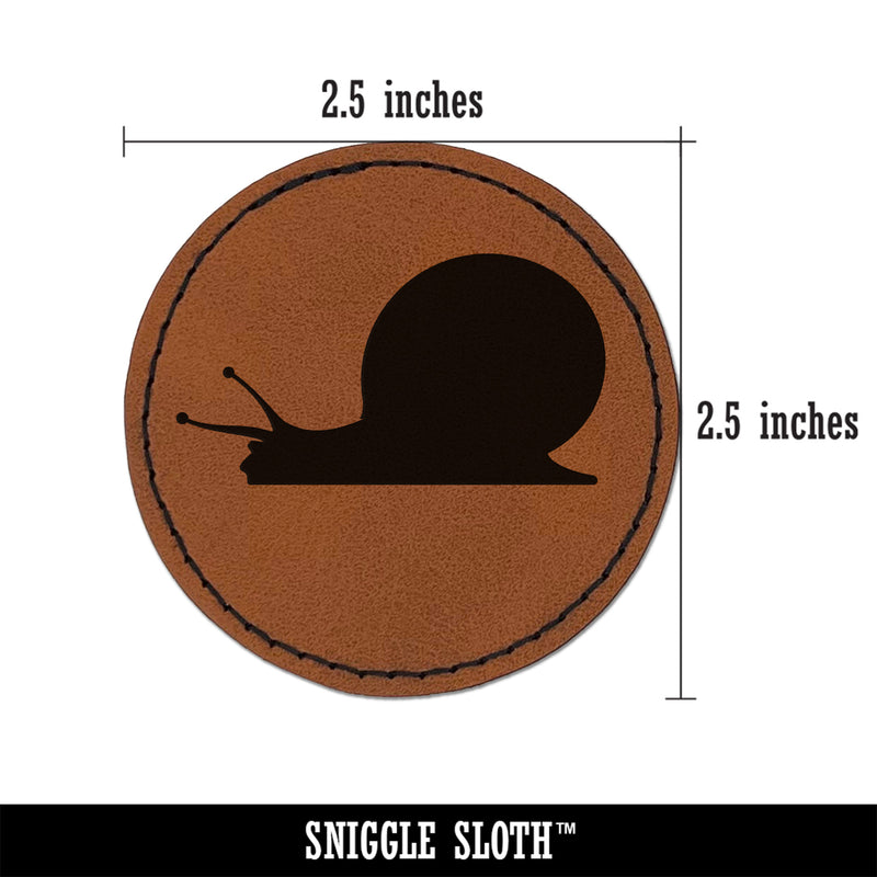 Snail On the Move Solid Round Iron-On Engraved Faux Leather Patch Applique - 2.5"