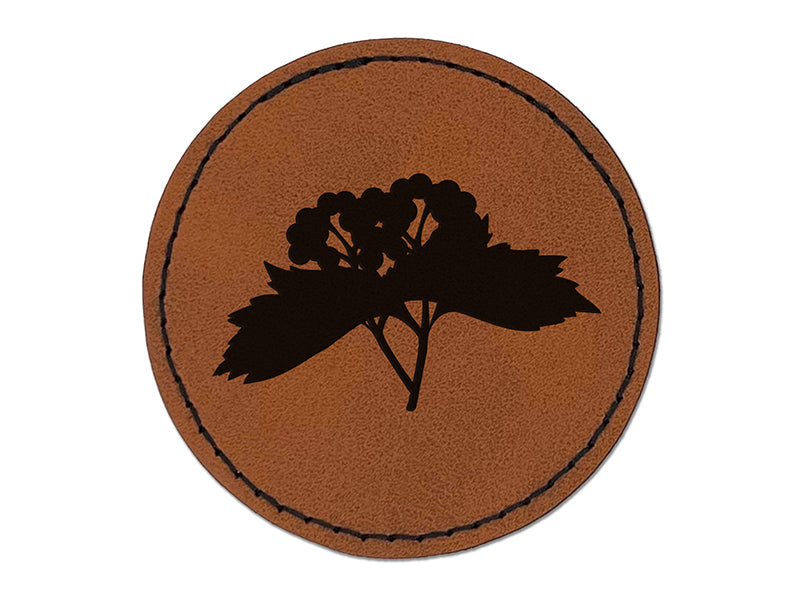 Solid Berries Berry Branch Round Iron-On Engraved Faux Leather Patch Applique - 2.5"