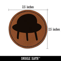 Space Ship UFO Solid Round Iron-On Engraved Faux Leather Patch Applique - 2.5"