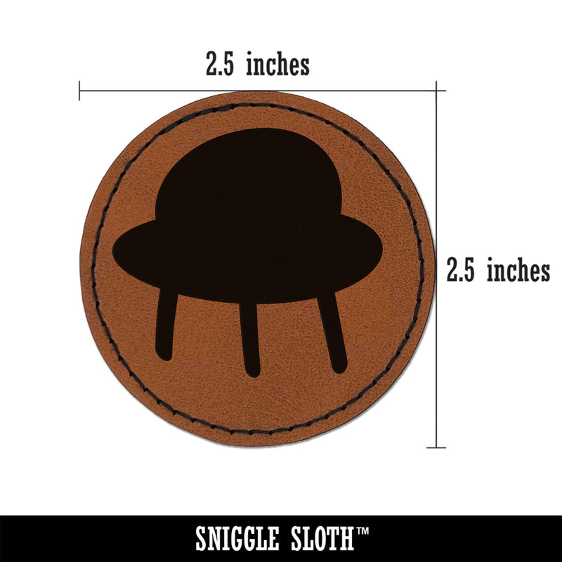 Space Ship UFO Solid Round Iron-On Engraved Faux Leather Patch Applique - 2.5"