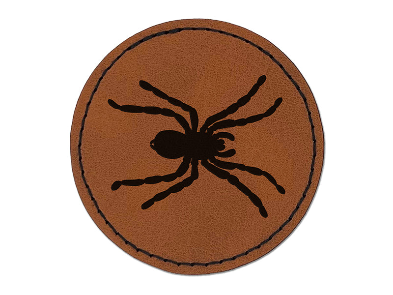 Spider Solid Round Iron-On Engraved Faux Leather Patch Applique - 2.5"