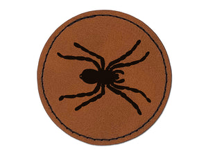 Spider Solid Round Iron-On Engraved Faux Leather Patch Applique - 2.5"