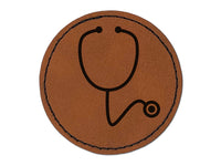 Stethoscope Medical Doctor Nurse Round Iron-On Engraved Faux Leather Patch Applique - 2.5"