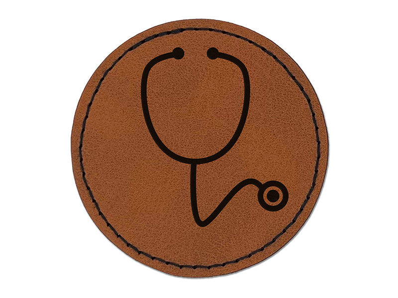 Stethoscope Medical Doctor Nurse Round Iron-On Engraved Faux Leather Patch Applique - 2.5"