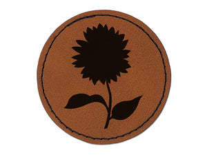 Sunflower Solid Round Iron-On Engraved Faux Leather Patch Applique - 2.5"