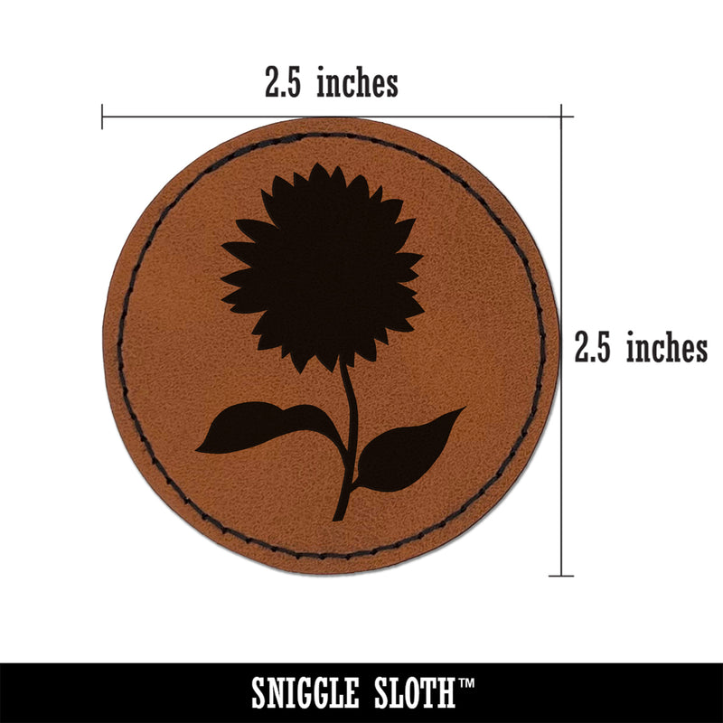 Sunflower Solid Round Iron-On Engraved Faux Leather Patch Applique - 2.5"