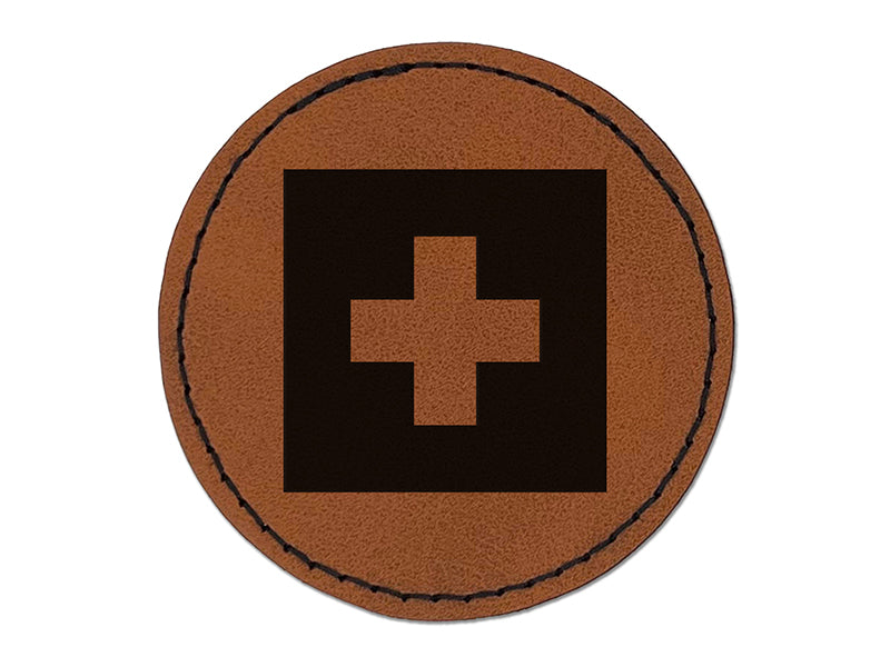 Switzerland Flag Round Iron-On Engraved Faux Leather Patch Applique - 2.5"