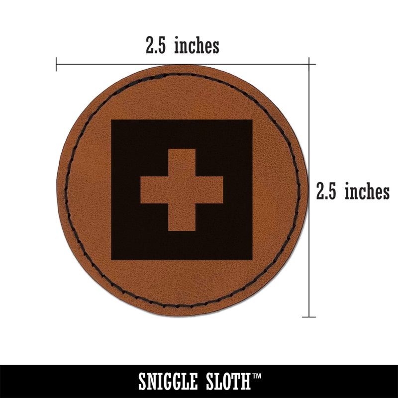 Switzerland Flag Round Iron-On Engraved Faux Leather Patch Applique - 2.5"