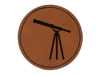 Telescope Astronomy Solid Round Iron-On Engraved Faux Leather Patch Applique - 2.5"