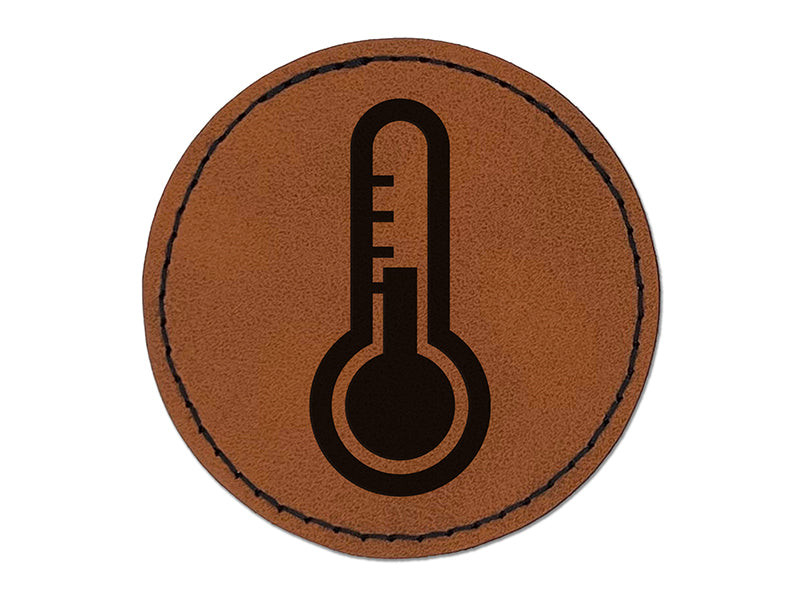 Thermometer Symbol Round Iron-On Engraved Faux Leather Patch Applique - 2.5"