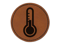 Thermometer Symbol Round Iron-On Engraved Faux Leather Patch Applique - 2.5"