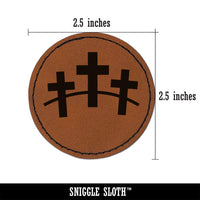 Three Crosses Round Iron-On Engraved Faux Leather Patch Applique - 2.5"