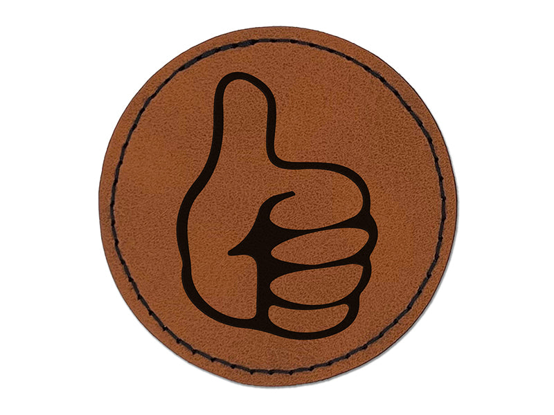 Thumbs Up Down Round Iron-On Engraved Faux Leather Patch Applique - 2.5"