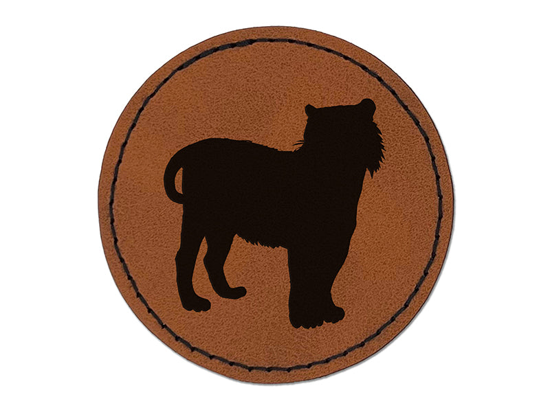 Tiger Solid Round Iron-On Engraved Faux Leather Patch Applique - 2.5"