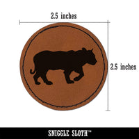 Tiger Walking Solid Round Iron-On Engraved Faux Leather Patch Applique - 2.5"