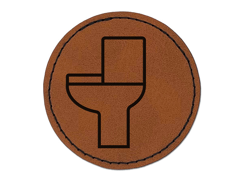 Toilet Symbol Outline Round Iron-On Engraved Faux Leather Patch Applique - 2.5"