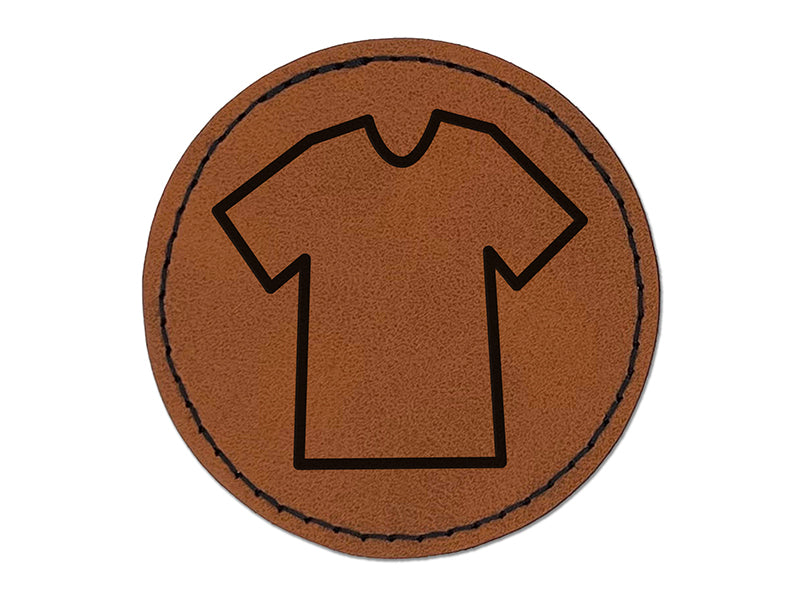 T-Shirt Laundry Outline Round Iron-On Engraved Faux Leather Patch Applique - 2.5"