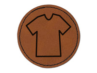 T-Shirt Laundry Outline Round Iron-On Engraved Faux Leather Patch Applique - 2.5"