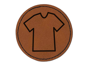 T-Shirt Laundry Outline Round Iron-On Engraved Faux Leather Patch Applique - 2.5"