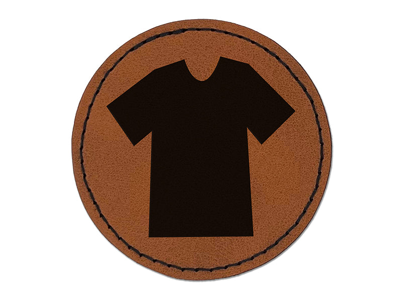 T-Shirt Laundry Solid Round Iron-On Engraved Faux Leather Patch Applique - 2.5"