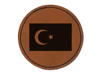 Turkey Flag Round Iron-On Engraved Faux Leather Patch Applique - 2.5"