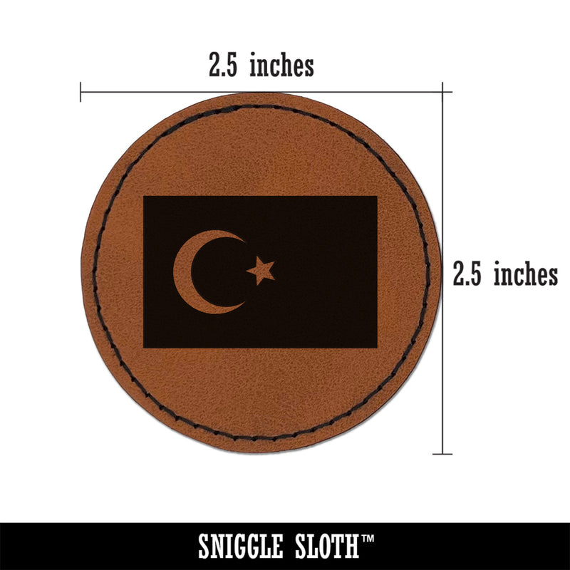 Turkey Flag Round Iron-On Engraved Faux Leather Patch Applique - 2.5"