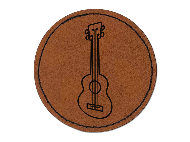 Ukulele Music Instrument Doodle Round Iron-On Engraved Faux Leather Patch Applique - 2.5"