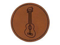 Ukulele Music Instrument Doodle Round Iron-On Engraved Faux Leather Patch Applique - 2.5"