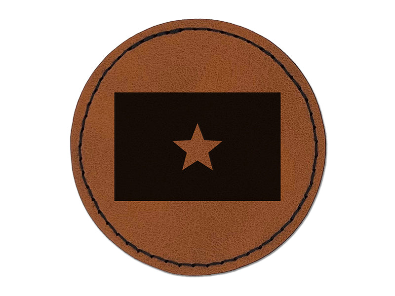 Vietnam Flag Round Iron-On Engraved Faux Leather Patch Applique - 2.5"