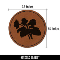 Violets Flowers Solid Round Iron-On Engraved Faux Leather Patch Applique - 2.5"