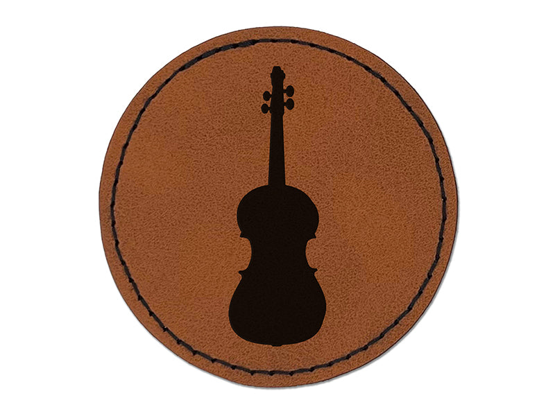 Violin Music Instrument Silhouette Round Iron-On Engraved Faux Leather Patch Applique - 2.5"