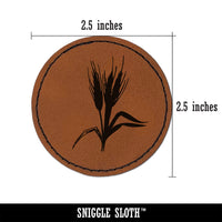Wheat Stem Round Iron-On Engraved Faux Leather Patch Applique - 2.5"