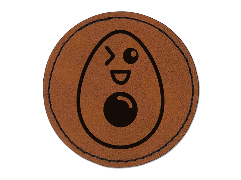 Yummy Avocado Kawaii Round Iron-On Engraved Faux Leather Patch Applique - 2.5"