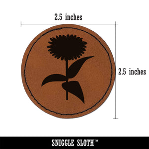 Zinnia Flower Solid Round Iron-On Engraved Faux Leather Patch Applique - 2.5"