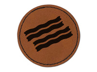 Bacon Strips Doodle Round Iron-On Engraved Faux Leather Patch Applique - 2.5"