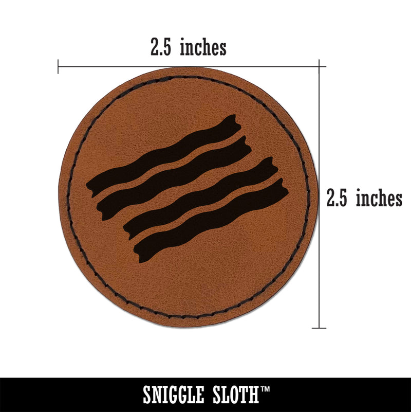 Bacon Strips Doodle Round Iron-On Engraved Faux Leather Patch Applique - 2.5"